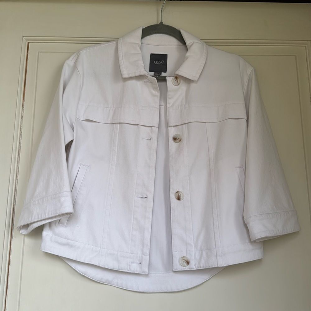 New Without Tag Three Quarter Sleeve White Cotton Denim Jacket By Lysse